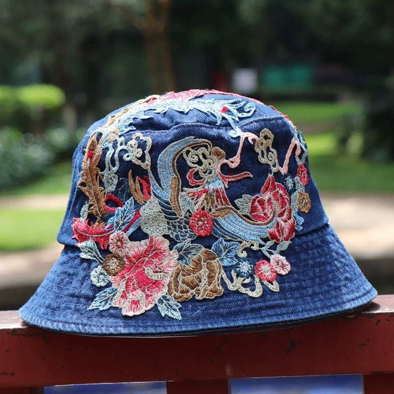 Embroidered Denim Bucket Hat | Ethnic Style