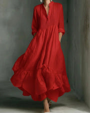 Pleated Bell-Sleeve Maxi Dress