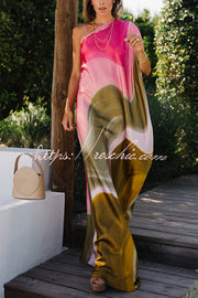 Satin Tie Dye One Shoulder Maxi Dress | Vacation Style