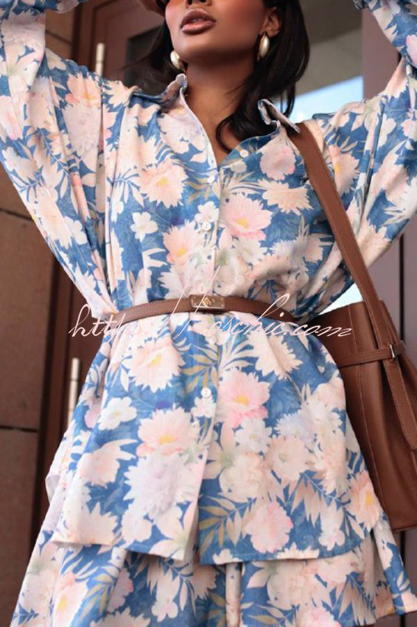 Ensemble chemise à manches longues et short à imprimé botanique