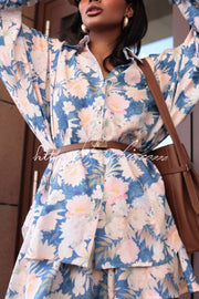 Ensemble chemise à manches longues et short à imprimé botanique
