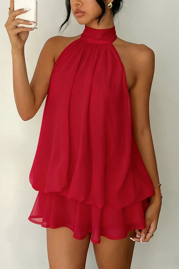Chiffon Halter Neck Backless Mini Dress | Vacation Style