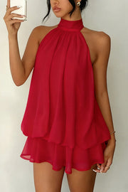 Chiffon Halter Neck Backless Mini Dress | Vacation Style