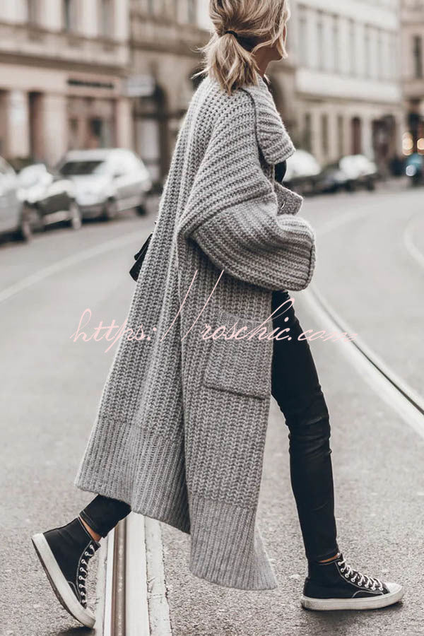 Chunky Knit Oversized Midi Cardigan with Pockets
