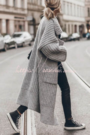 Chunky Knit Oversized Midi Cardigan with Pockets