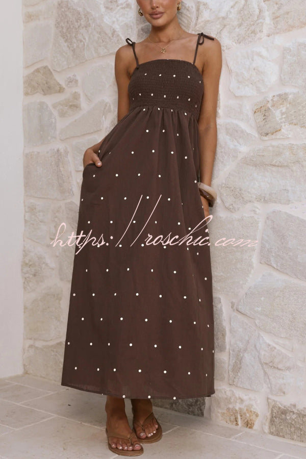 Polka Dot High-Waisted Pleated Maxi Dress, Sleeveless