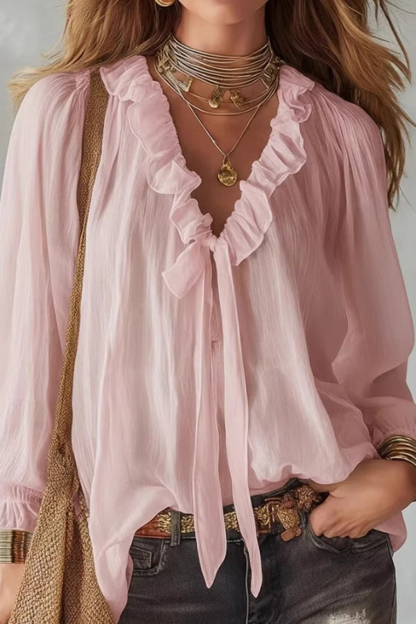 Women's Long Sleeve V-Neck Loose Shirt Top