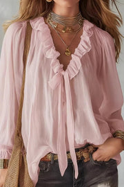 Women's Long Sleeve V-Neck Loose Shirt Top