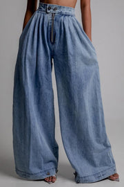 High Waist Vintage Cuffed Loose Denim Jeans