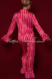 Candy Stripe Tiered Bell Cuff Pajama Set with Pockets