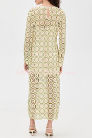 Floral Crochet Long Sleeve Midi Dress with Slit