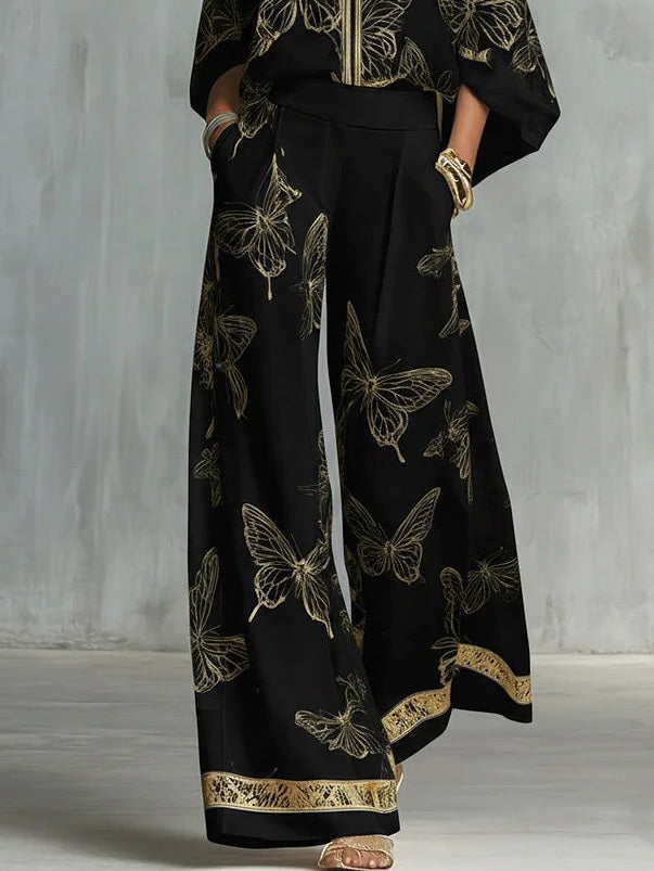 Set bluză jacquard și pantaloni cu picioare largi | Boho Luxe