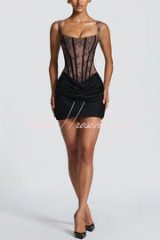 Floral Lace Corset Mini Dress with Satin Hem