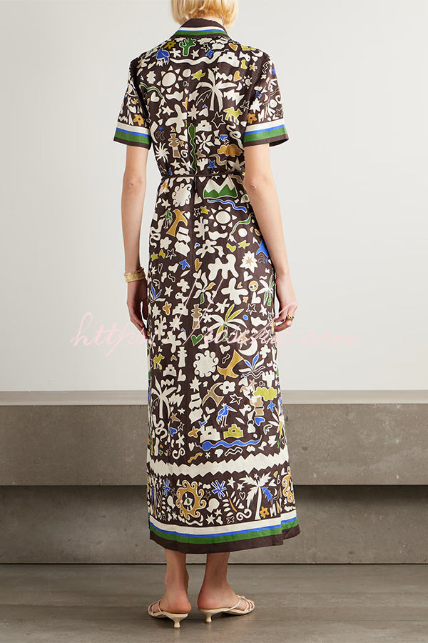 Leopard Print Linen-Style Shirt Dress – Midi Length