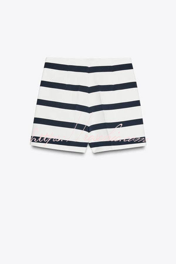 Striped Short Sleeve T-Shirt & High-Rise Loose Shorts Set