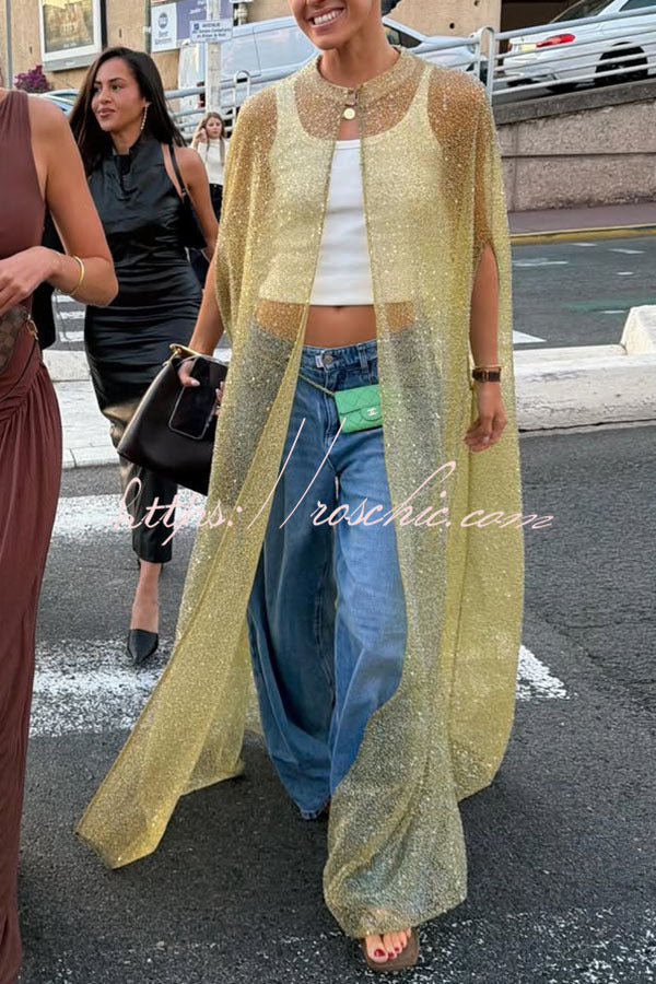Sheer Sequin Maxi Cape Cover-Up for Party & Vacation