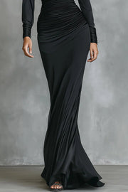 One-Shoulder Long Sleeve Pleated Maxi Dress – Slim Fit