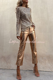 Sequin Long Sleeve Shift Blouse – Loose Fit Party Top