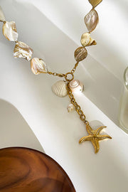 Pearl Beaded Starfish Pendant Necklace in Gold