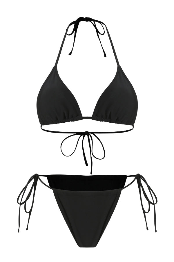 Bikini Set with Long-Sleeve Hollow Cover-Up Maxi Dress