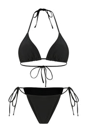 Bikini Set with Long-Sleeve Hollow Cover-Up Maxi Dress