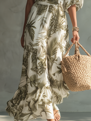 One-Shoulder Printed Maxi Dress with Flowy Silhouette