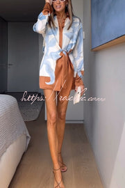 Satin Colorblock Tie-Up Shirt Mini Dress | Long Sleeve