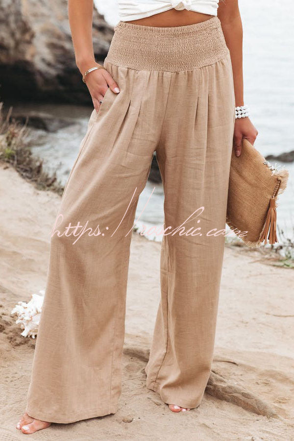 Smocked Pocketed Pants – Loose Fit Slub Cotton Vacation Style