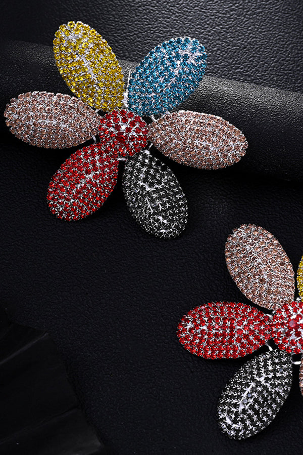 Rhinestone Flower Stud Earrings – Colorful Crystal