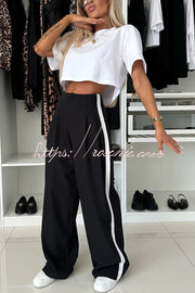 Cropped Short Sleeve Stretch T-Shirt with Shoulder Pads