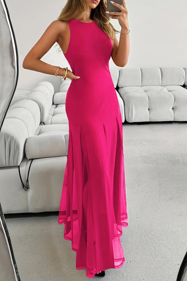 Sheer Patchwork Hem Sleeveless Maxi Dress | Vacation & Party