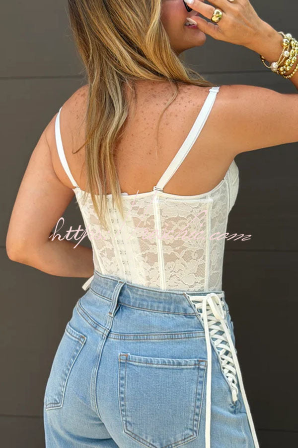 Floral Lace Sweetheart Corset Tank Top – Slim Fit