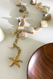 Pearl Beaded Starfish Pendant Necklace in Gold