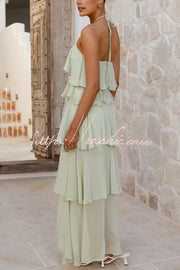 Chiffon Halter Neck Ruffle Maxi Dress – Loose Fit