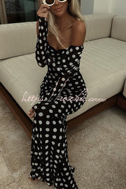 Polka Dot Off Shoulder Ruched Maxi Dress – Slim Fit
