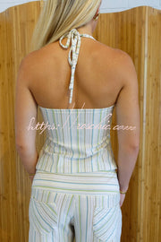 Striped Halter Two-Piece Set with Wide-Leg Pants