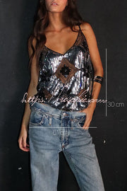 Embroidered Sequin V-Neck Loose Tank Top | Party Wear
