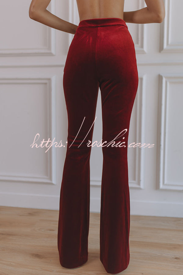 Velvet High Rise Flare Pants with Elastic Waist