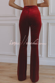 Velvet High Rise Flare Pants with Elastic Waist
