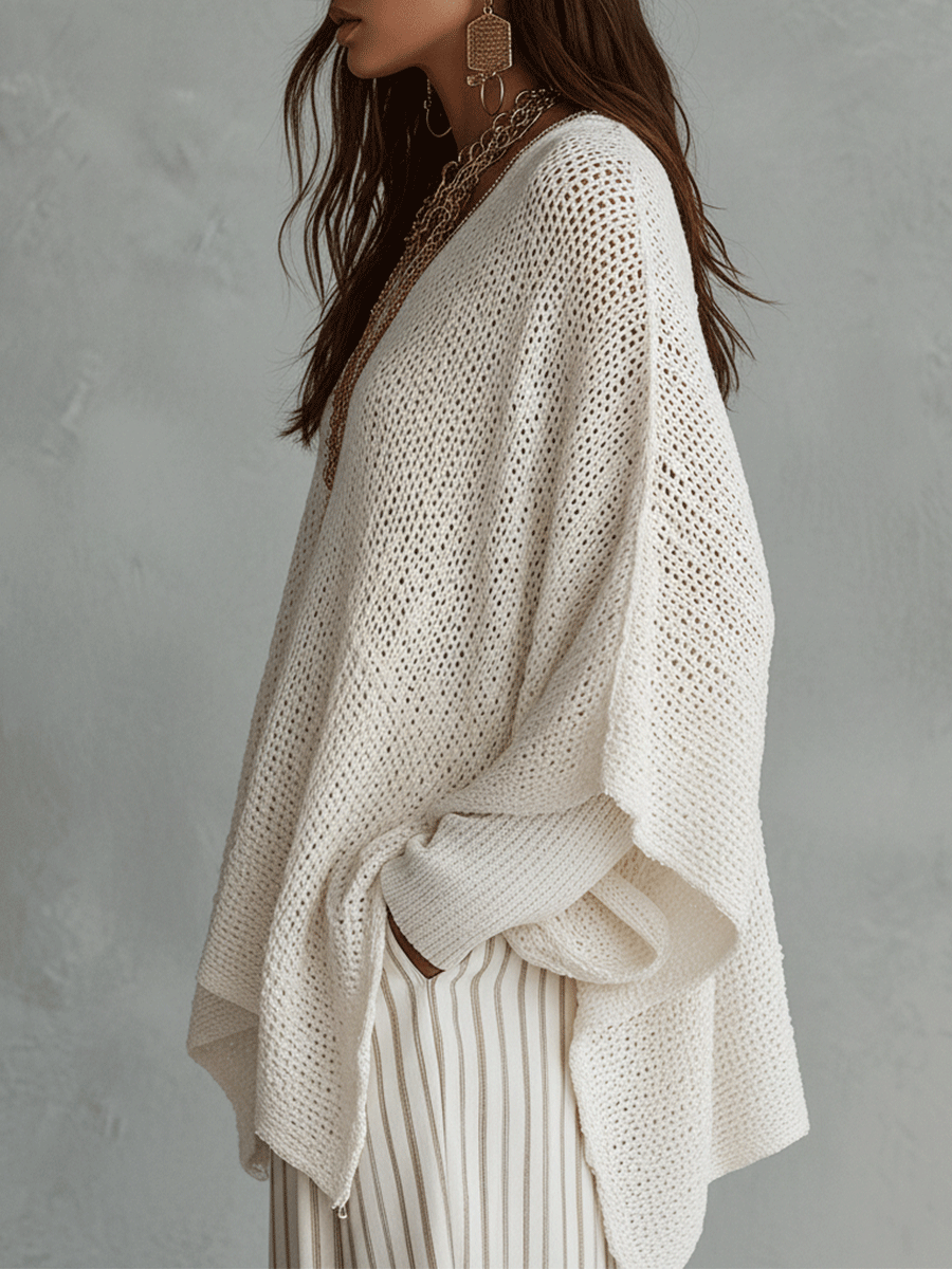 Neutral Bohemian Pullover Knit Sweater Top