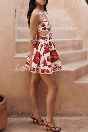 Linen Blend Mini Dress with Ric Rac Trims & Cutout Detail