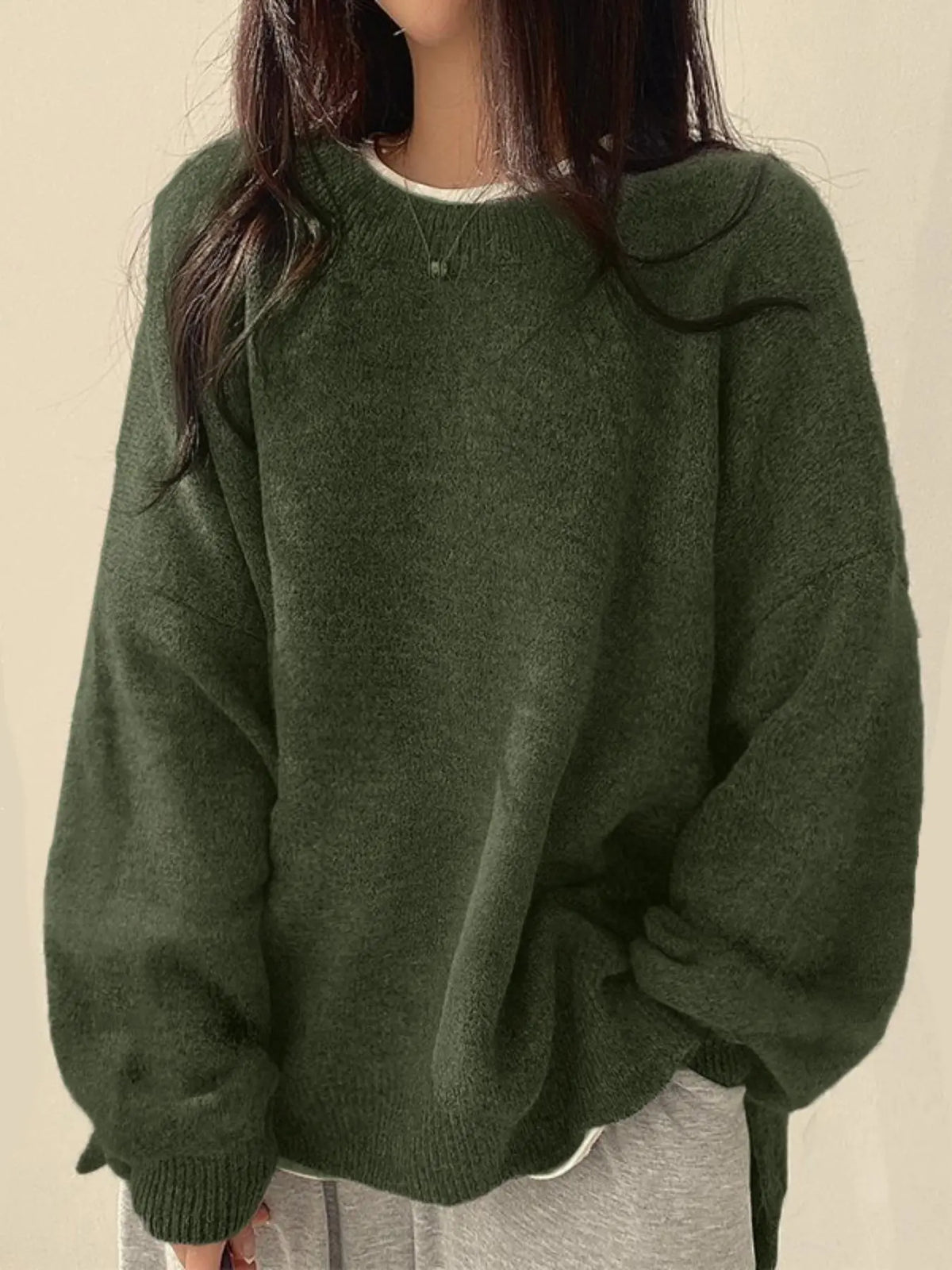Duniii Drop Shoulder Split Hem Sweater