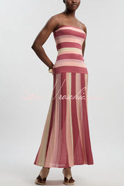Color-Block Striped Off Shoulder Knit Maxi Dress