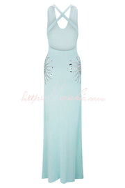Sequin Knit Maxi Dress with Open Cross-Strap Back