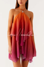 Gradient Halter Neck Backless Mini Dress – Loose Fit
