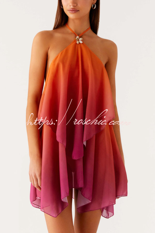 Gradient Halter Neck Backless Mini Dress – Loose Fit