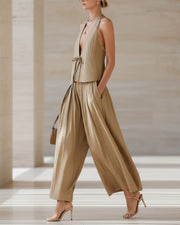 Sleeveless Vest & Wide-Leg Pants Set