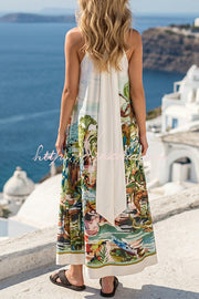 Tropical Halter Neck Backless Maxi Dress – Vacation Wear
