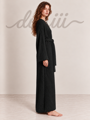 Textured Knit Full-Length Robe with Tie Belt