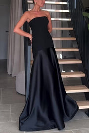 Satin Strapless Flare Maxi Dress – Patchwork Gown